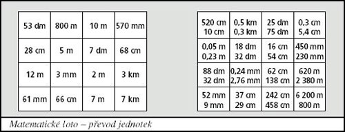 Matematické loto - převod jednotek