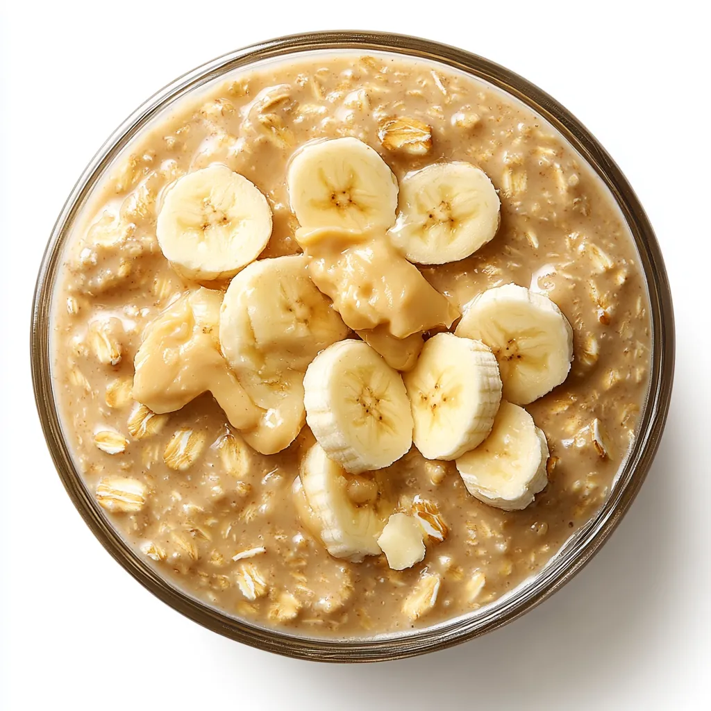 Banana Almond Butter Overnight Oats — plated and ready to serve