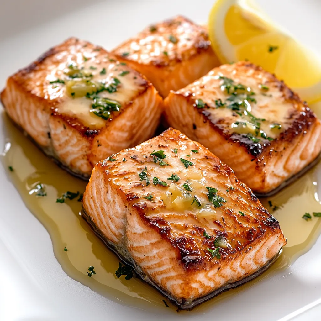 Salmon with Lemon Butter Sauce — plated and ready to serve