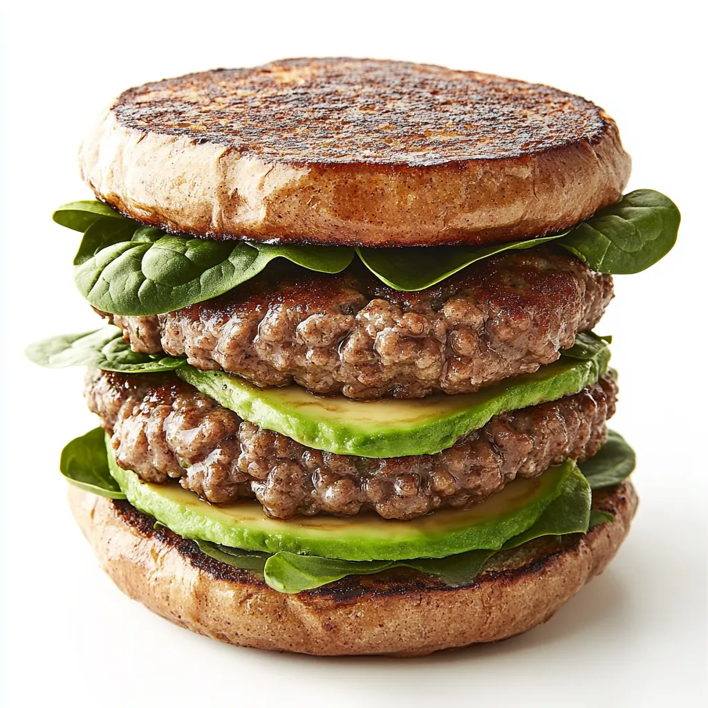 Spinach and Ground Beef Burgers with Avocado