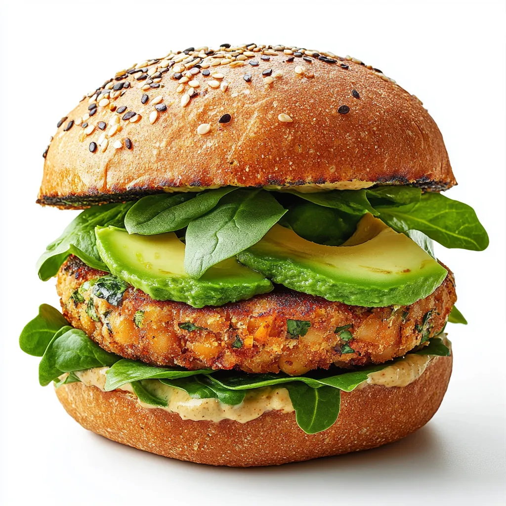 Vegetarian Chickpea Burger with Avocado and Spinach
