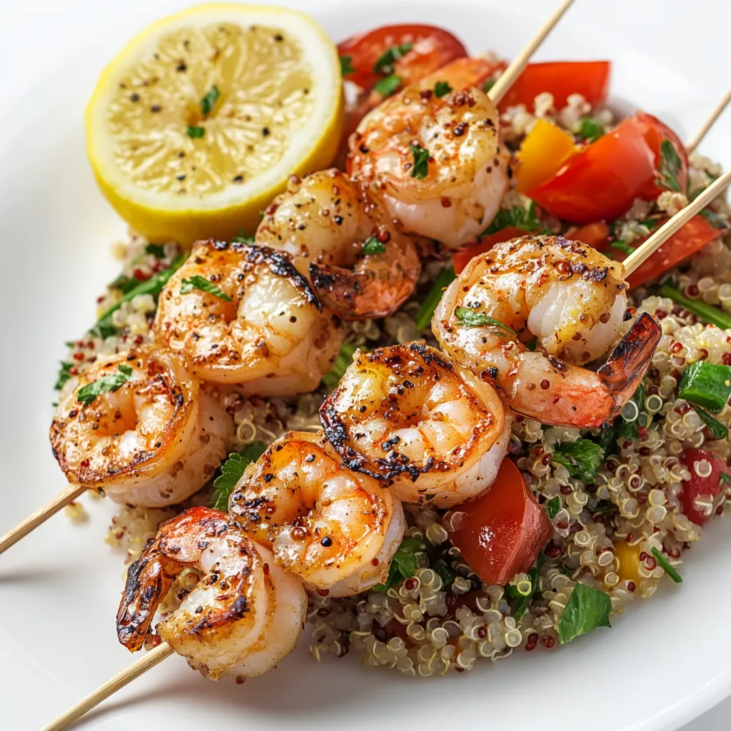 Lemon Garlic Shrimp Skewers with Quinoa Salad
