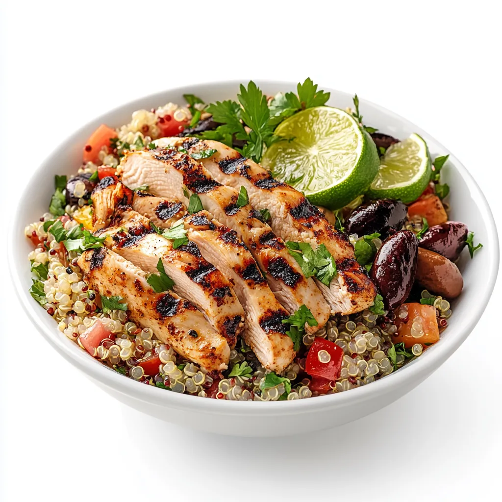 Mediterranean Grilled Chicken and Quinoa Salad — plated and ready to serve