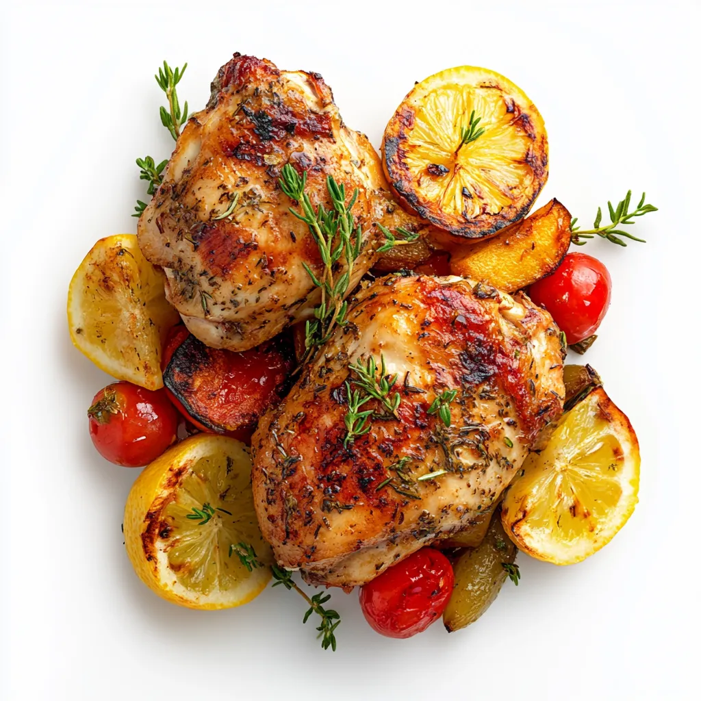 Air-Fried Lemon Herb Chicken and Vegetables — plated and ready to serve
