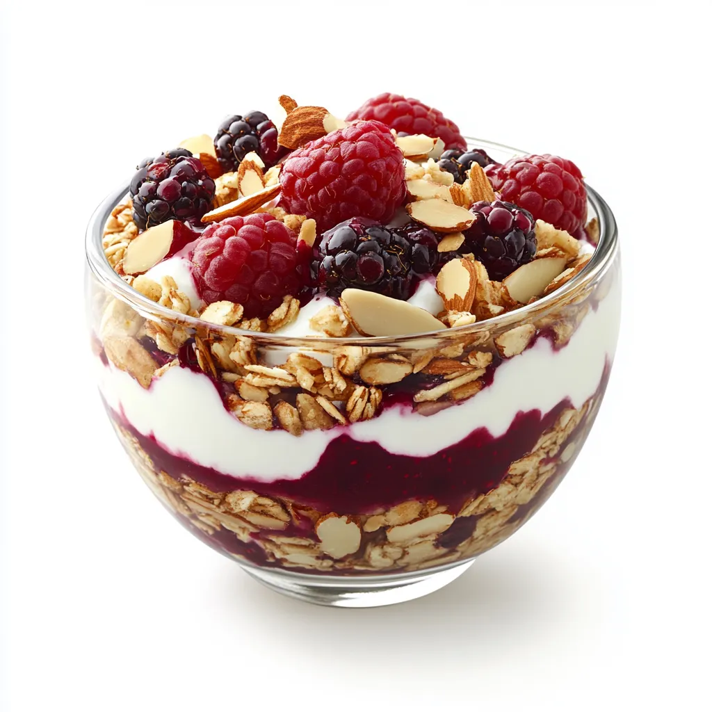 Berry Almond Yogurt Parfait — plated and ready to serve