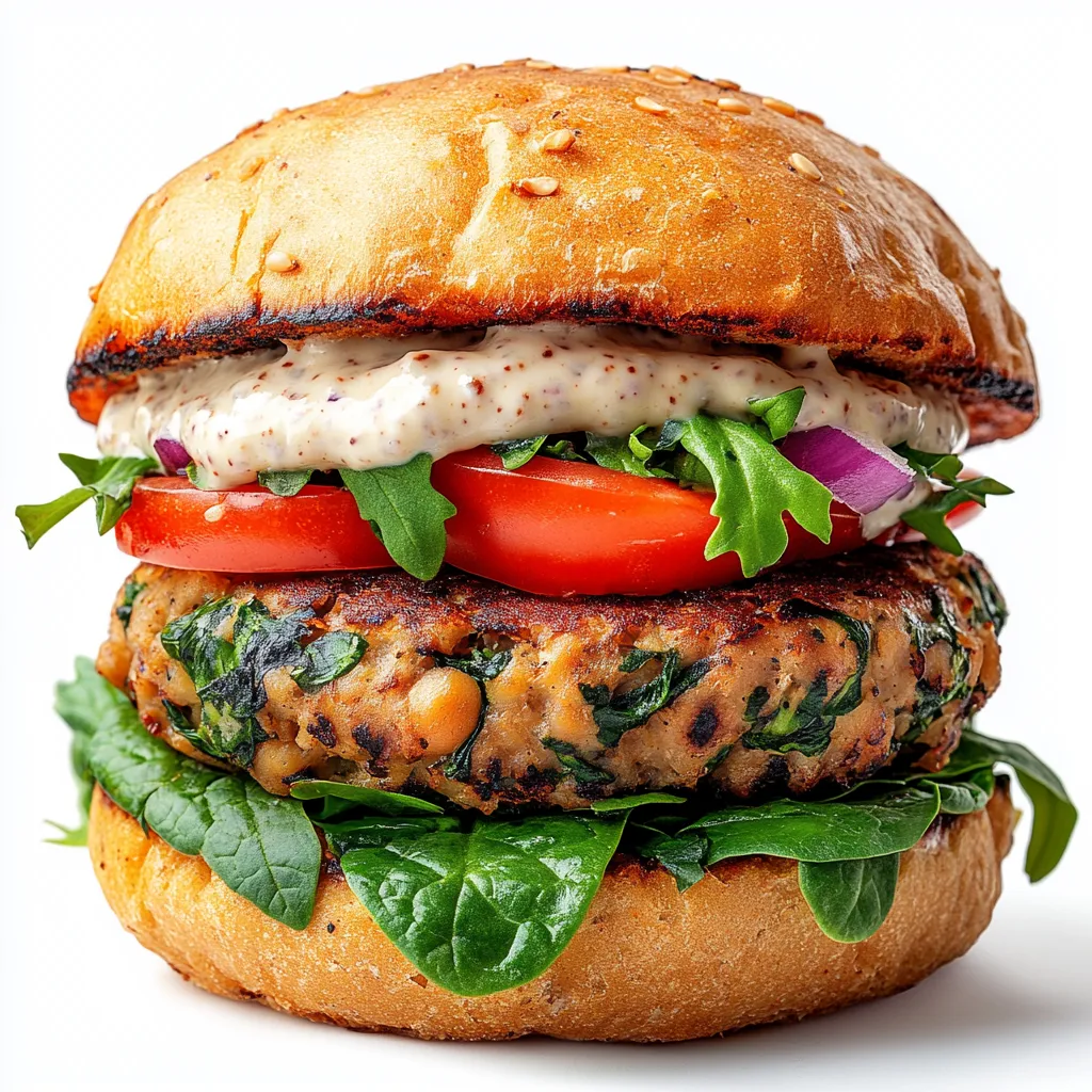 Chickpea and Spinach Burger with Tahini Dressing
