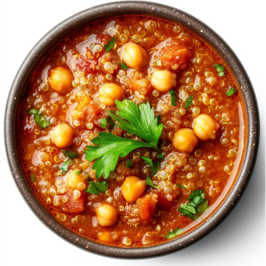 Hearty Chickpea Quinoa Stew — plated and ready to serve