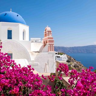cyclades houses flowers