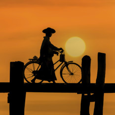 U Bein Bridge in Manadalay in Burma at sunrise