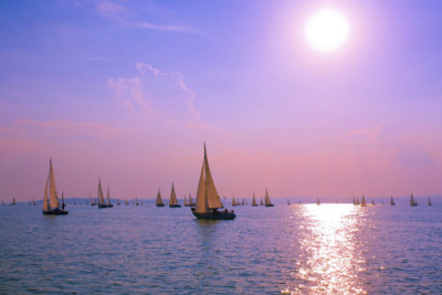 Sunset over boats