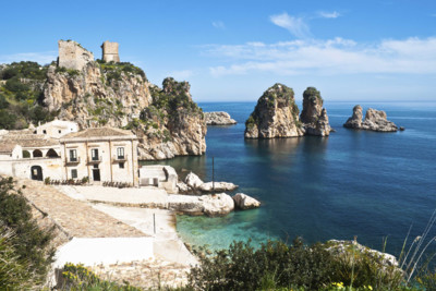 View of bay and coast line in Sicily