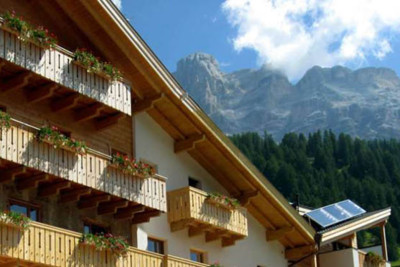Exterior of ciasa antersies in the dolomites in italy