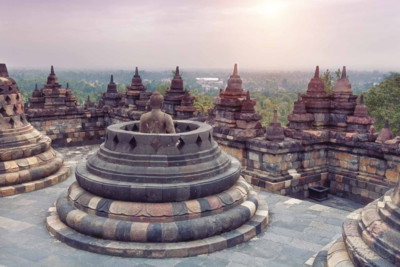 view of temple in borobudur in java