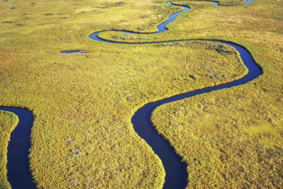 Aerial view of the Okavango Delta in Botswana in Africa