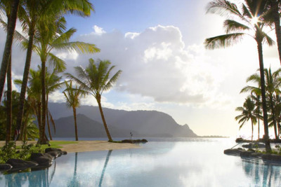 pool and palm trees on Kauai Island