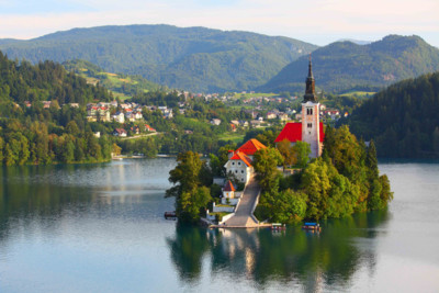 aerial view of lake and beautiful island
