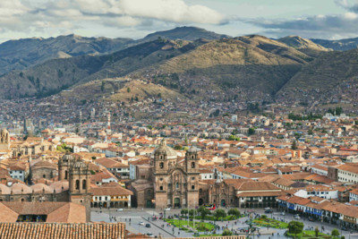 Aerial view over Cusco, Peru
