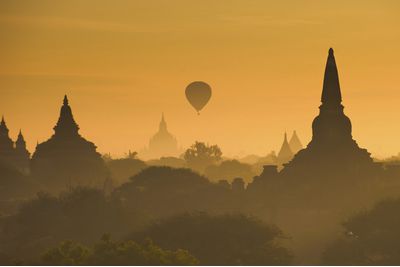 Sunrise at temples in Bagan, Burma