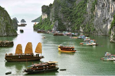 Aerial view of boats in Halong Bay, Vietnam