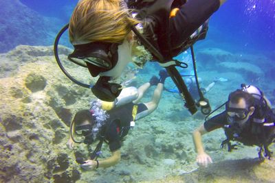 a girl scuba diving