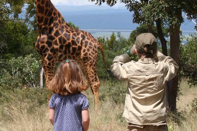 children animal watching on safari