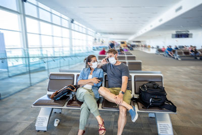 couple masks airport