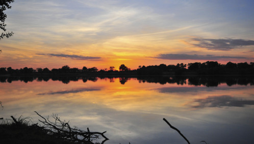 Reflections in the Zambezi River at sunset