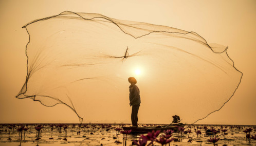 Inle Lake fisherman and net in Myanmar