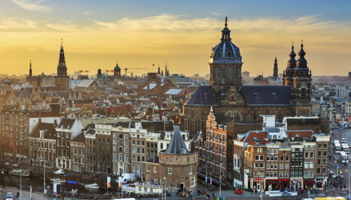 Winter city view of Amsterdam