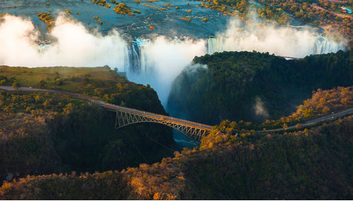 Aerial view of Victoria Falls and bridge