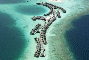 Aerial view of Constance Halaveli Resort, luxury hotel in the Maldives