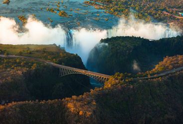 Aerial view of Victoria Falls and bridge