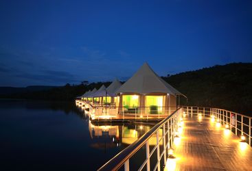 The outdoor at night at 4 Rivers Floating Lodge, luxury hotel in Cambodia