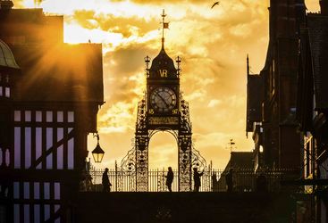 A picture of Eastgate clock in the sunset