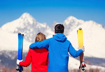 Couple on ski honeymoon
