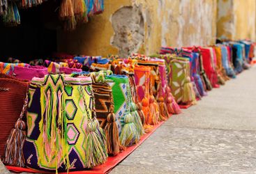 Colourful bags on street