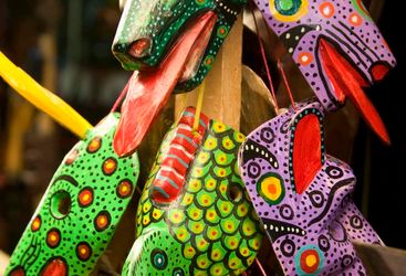 Colourful head masks in Guatemala