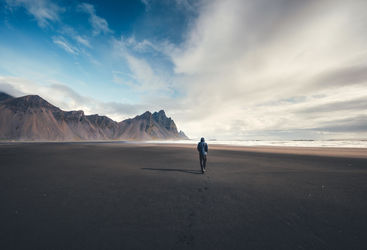Man on Iceland beach
