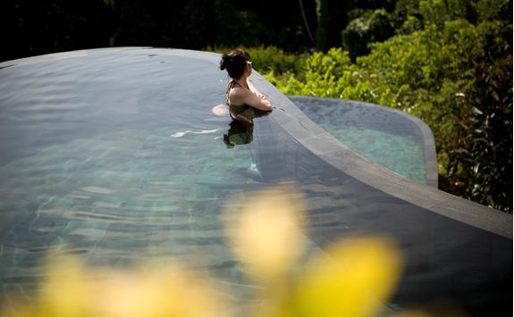 relaxing in a swimming pool