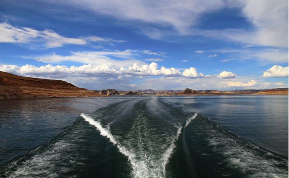 Wake from boat