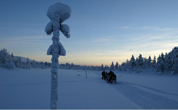 A snowmobile ride at night