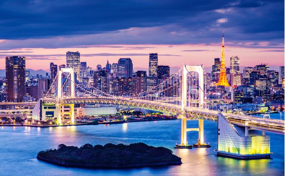 Odaiba district in Tokyo at dusk