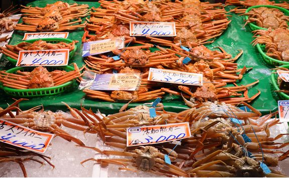 Omicho market crabs in Kanazawa