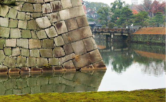Walls and moat of Nijo Castle in Kyoto