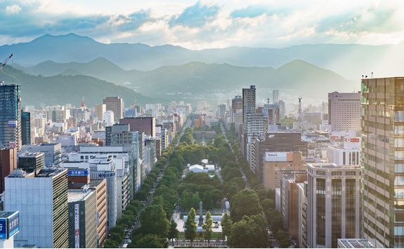 Aerial view of the Sapporo cityscape
