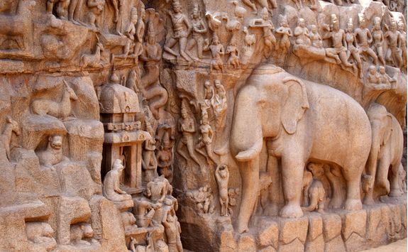 Mahabalipuram stone elephant detail