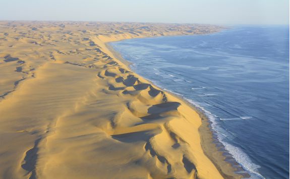 An aerial view from a plane of the Skeleton Coast