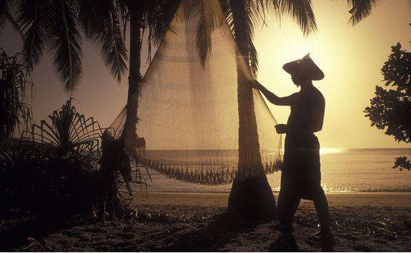 Traditional weaving in Lombok at sunset