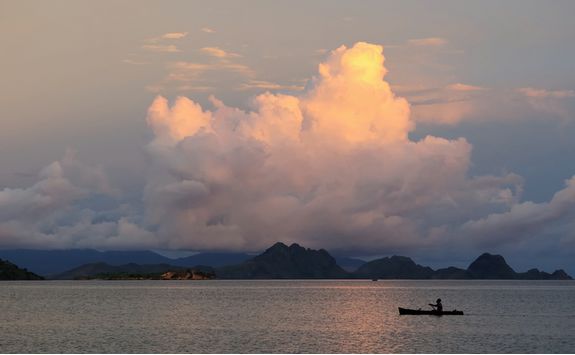 A kayak at sunset in Komodo