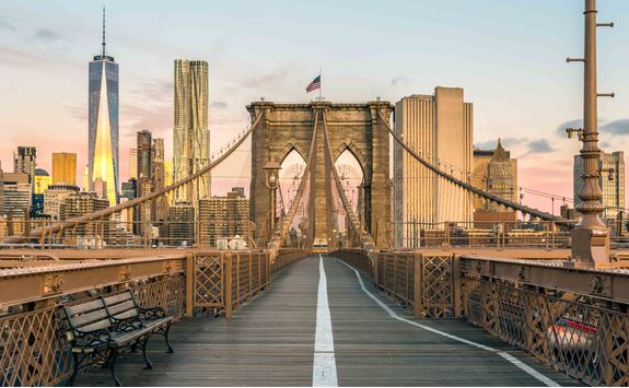 Brooklyn Bridge and view of Manhatten